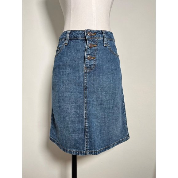 OLD NAVY Vintage Denim Blue Jean Midi Skirt Y2K 2002 Medium Wash Button Fly Sz 2 - Picture 6 of 13